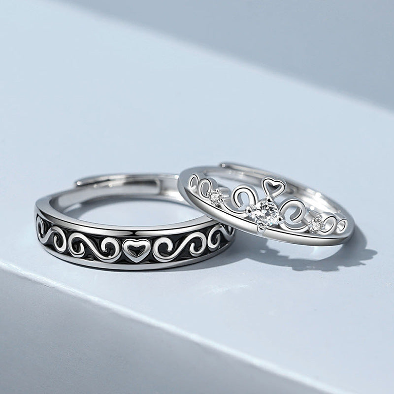 Princess and Knight Sterling Silver 925 Couple Ring Fashion Versatile Love Zircon Ring Ins Style Crown Ring