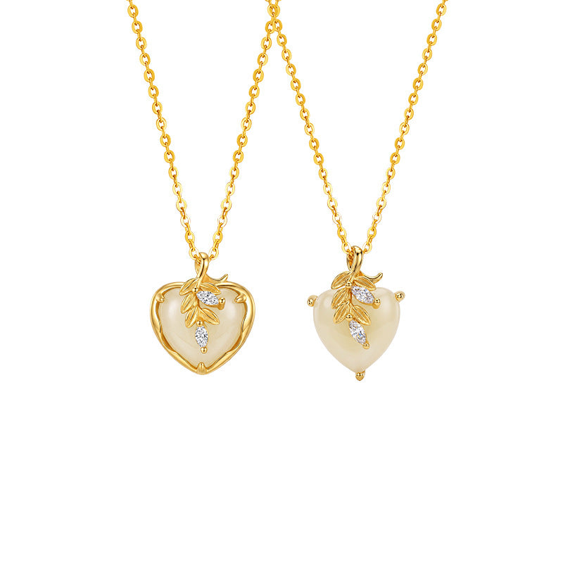 S925 Sterling Silver Necklace for Women Happy Love Hetian Jade Wheat Ear Pendant National Style Clavicle Chain Valentine's Day Gift