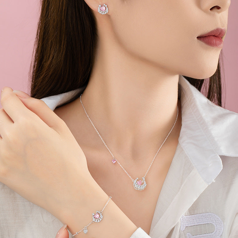 Lovely Sterling Silver 925 Necklace Female Niche Design Light Luxury Moon Zircon Clavicle Chain Ins Style Star Pendant