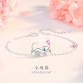 Cute Cat Sterling Silver 925 Bracelet Female Niche Design Light Luxury Pink Diamond Bracelet Valentine's Day Gift Ins Cat Bracelet