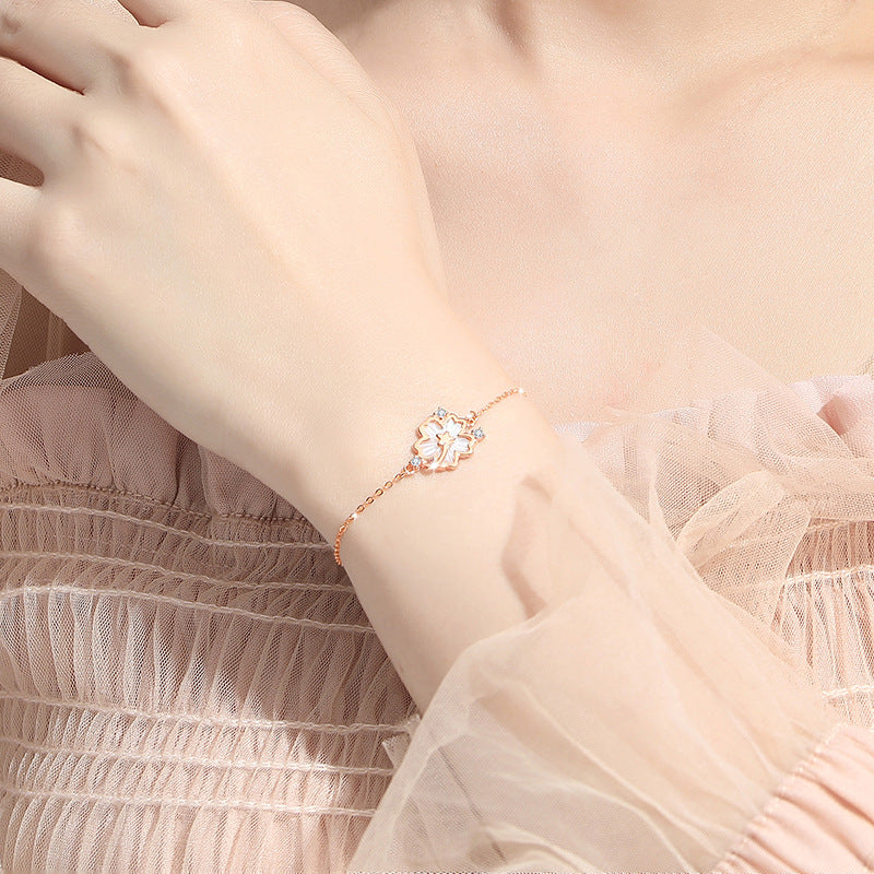 Cherry Blossom Sterling Silver 925 Bracelet Fashion Versatile Star Zircon Bracelet for Girlfriend Ins Style Flower Bracelet