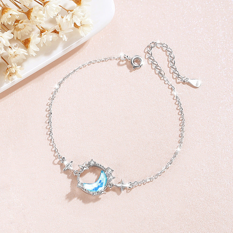 Bracciale in argento sterling 925 – luna e stella e dettaglio in vetro