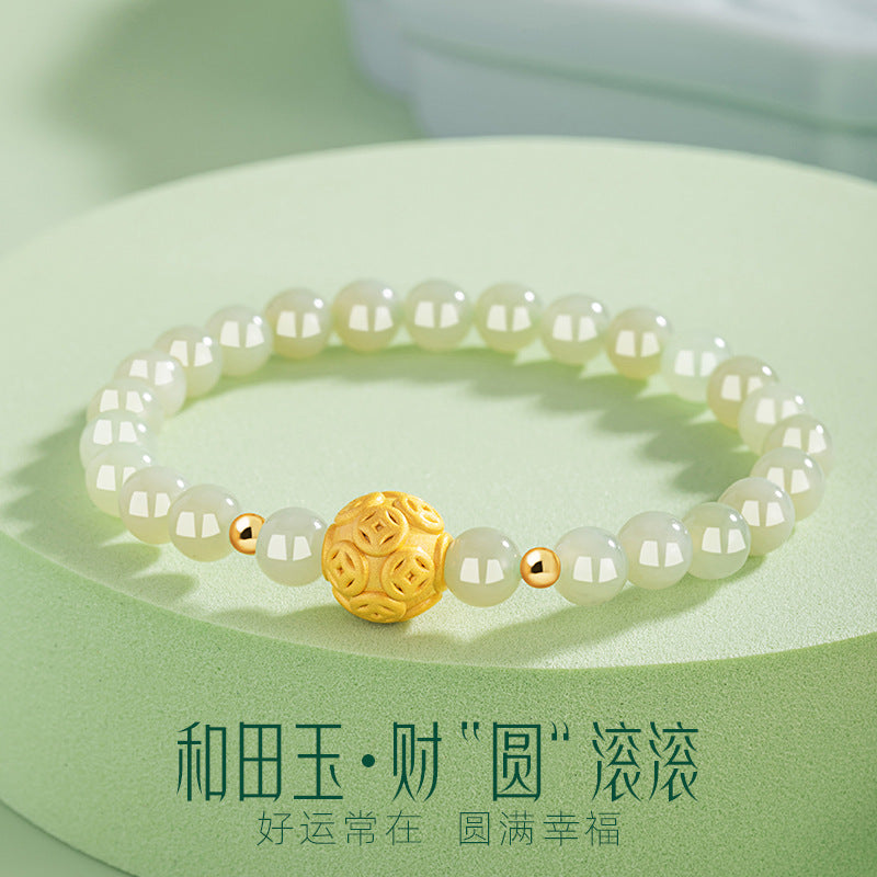 Bracciale in argento sterling 925 – moneta e giada Hetian