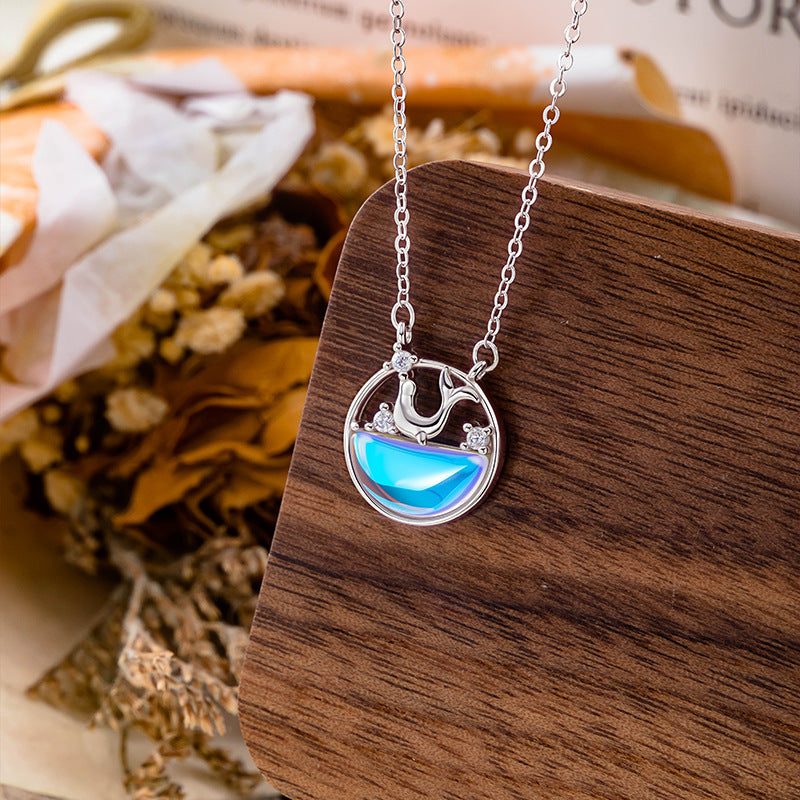 Mermaid Tears S925 Sterling Silver Gradient Glass Necklace Niche Design Sense Ocean Style Clavicle Chain Valentine's Day Gift