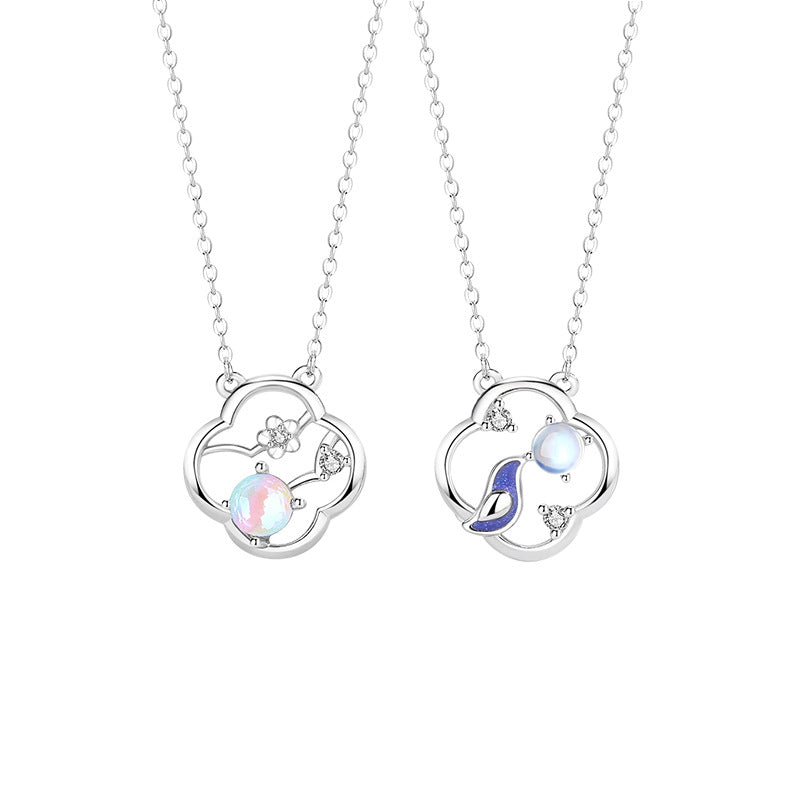 Collana in argento sterling 925 – quadrifoglio e dettaglio in vetro