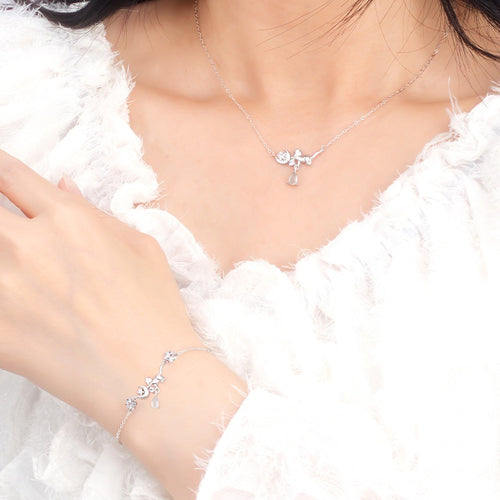 2026 New S925 Sterling Silver Necklace Bracelet Set Cat Moon Niche Light Luxury Clavicle Chain Gift for Girlfriend