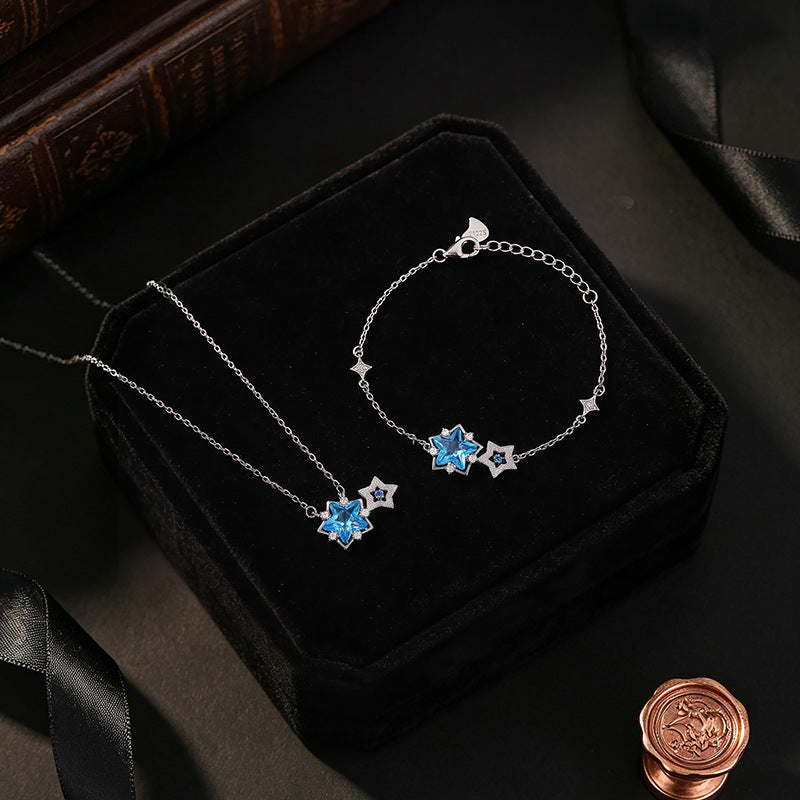 S925 Sterling Silver Necklace Bracelet Set Light Luxury Design Star Gift for Girlfriend Holiday Personalized Student Jewelry