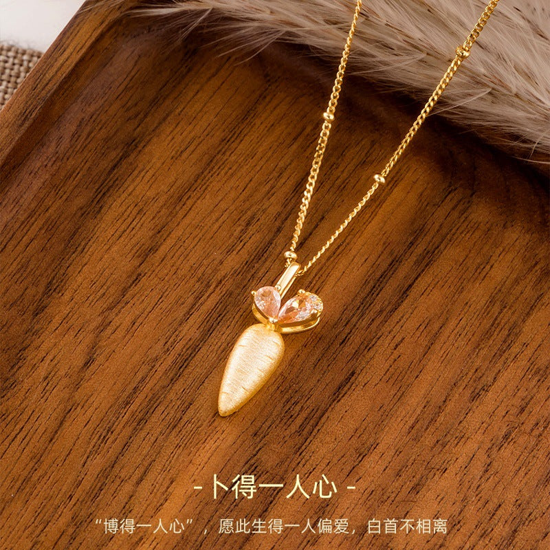 Light Luxury Brushed Carrot Pink Diamond S925 Sterling Silver Necklace Love Clavicle Chain Valentine's Day Love Pendant for Girlfriend