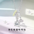 Cute Cat Sterling Silver 925 Necklace Female Sweet Fairy Style Dopamine Donut Clavicle Chain Bow Pendant