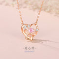 Lovely Sterling Silver 925 Necklace Female Niche Design Light Luxury Pink Diamond Clavicle Chain Get Things Ins Style Bow Pendant
