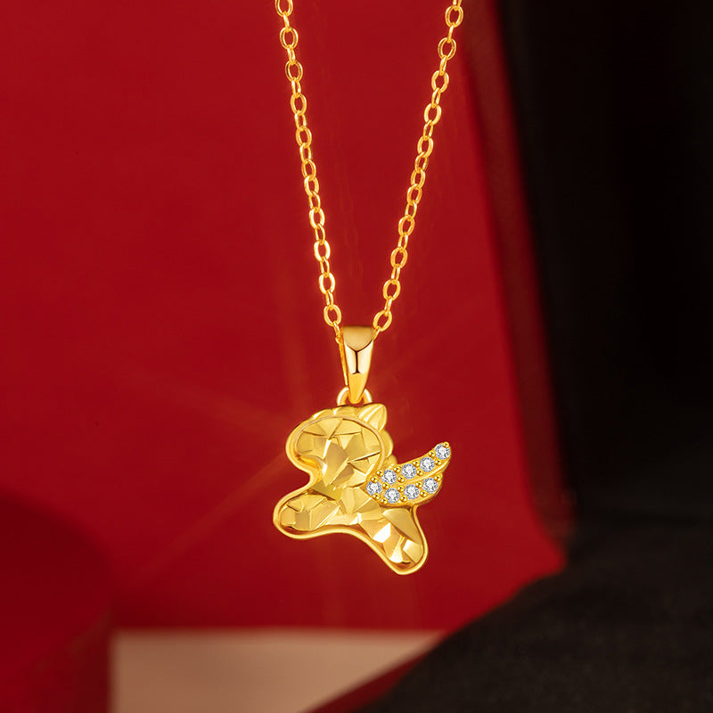 Immediately Rich Flower Sterling Silver 925 Necklace Women's Light Luxury High-Grade Sense Birth Year Zircon Clavicle Chain Zodiac Horse Pendant