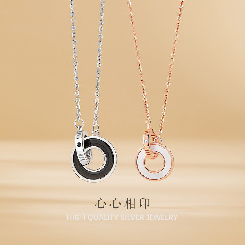 Ring Buckle Sterling Silver 925 Couple Necklace Men and Women Niche Design Light Luxury Ins Mobius Ring Clavicle Chain