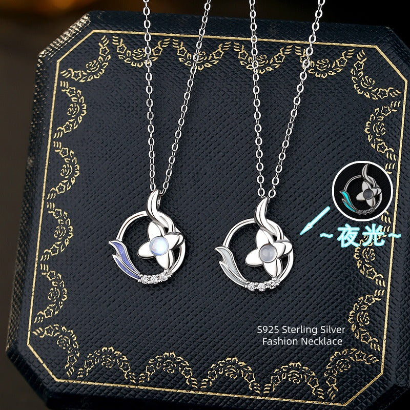 Collana in argento sterling 925 – ala d'angelo e unicorno e agata bianca