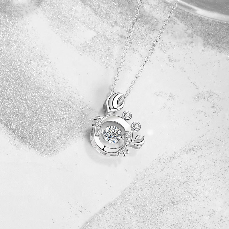 Small Crab Sterling Silver 925 Smart Necklace Women's Fashion Versatile Zircon Clavicle Chain Ins Style Cancer Pendant