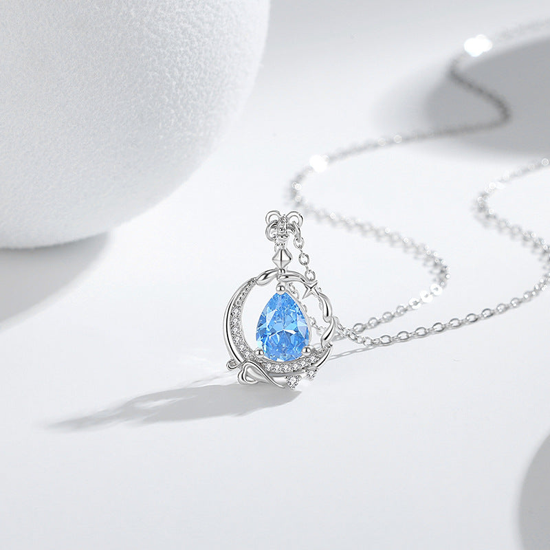 Star Sterling Silver 925 Necklace Female Niche Design Light Luxury Zircon Love Clavicle Chain Ins Style Moon Pendant