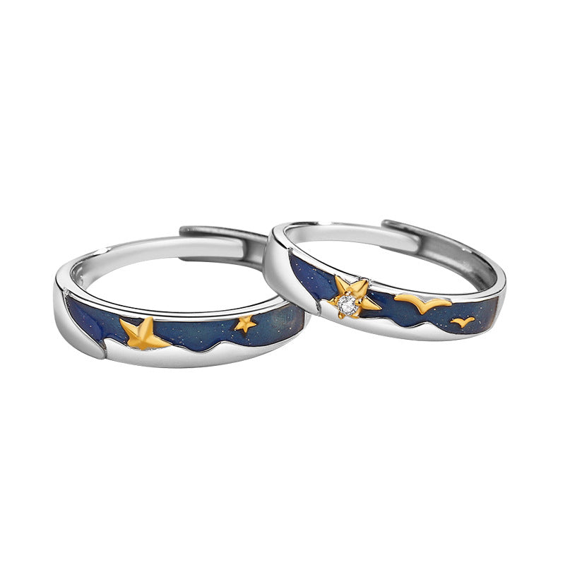Romantic Star Sterling Silver 925 Couple Ring Fashion Versatile Star Zircon Plain Ring Ins Style Five-Pointed Star Ring