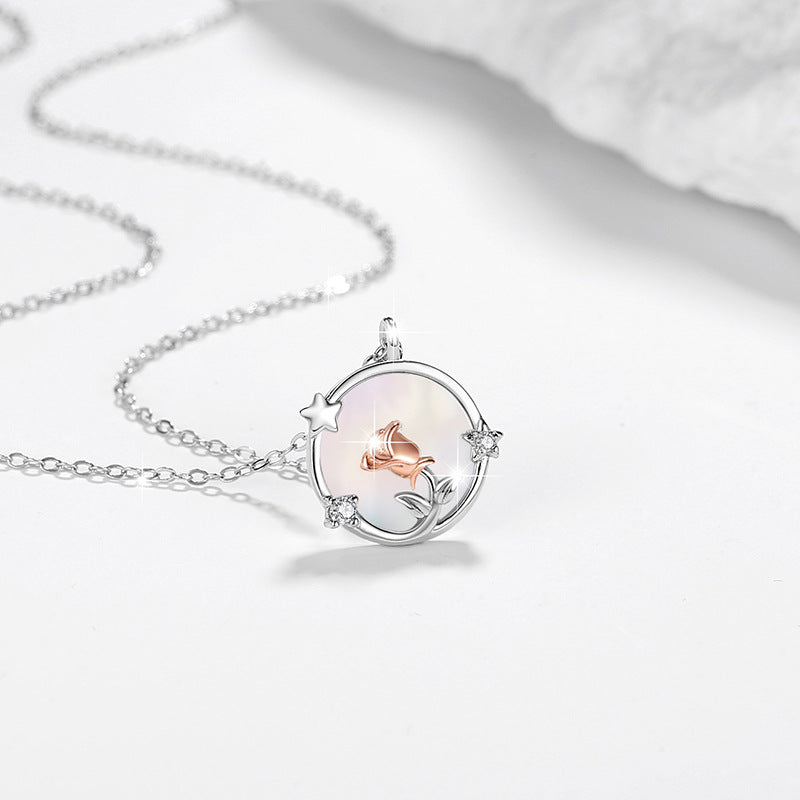 Little Prince and Rose Sterling Silver 925 Couple Necklace White Fritillary Clavicle Chain 520 Valentine's Day Star Pendant