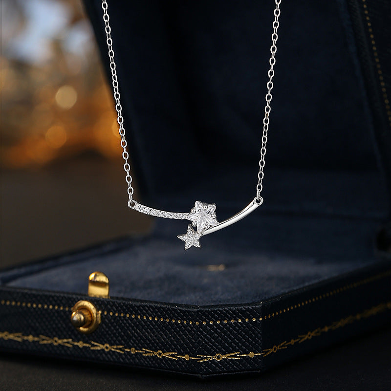 S925 Sterling Silver Necklace Pink and White Zircon Love Meteor Niche Design Sense Clavicle Chain Ins Style Girl Heart Gift
