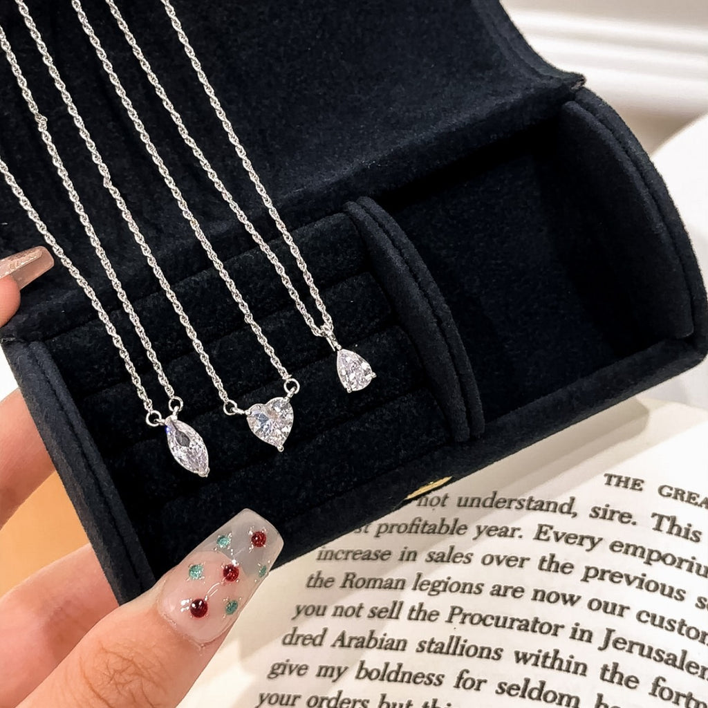 Lovely Sterling Silver 925 Necklace Female Niche Design Light Luxury Horse Eye Zircon Clavicle Chain Ins Style Drop-Shaped Pendant