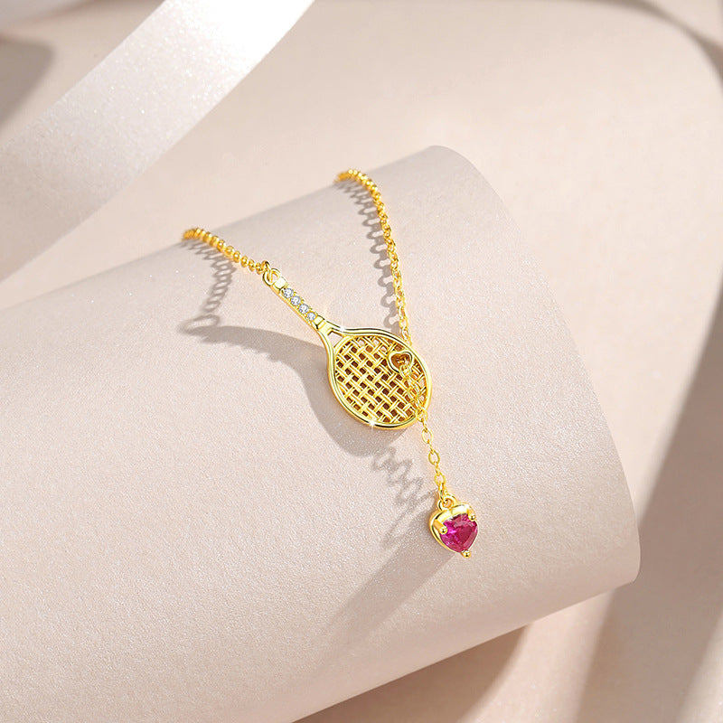 Original Tennis Racket Sterling Silver 925 Necklace Female Niche Design Light Luxury Tassel Clavicle Chain Ins Style Love Pendant