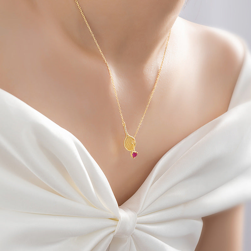 Original Tennis Racket Sterling Silver 925 Necklace Female Niche Design Light Luxury Tassel Clavicle Chain Ins Style Love Pendant