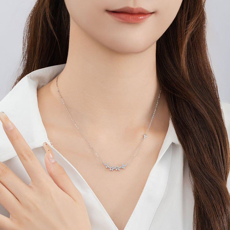 Butterfly Sterling Silver 925 Necklace Female Niche Design Light Luxury Flower Zircon Clavicle Chain Ins Style Star Pendant