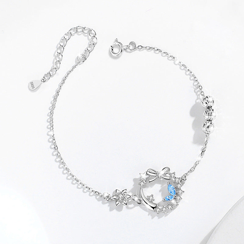 Bowknot Sterling Silver 925 Bracelet Female Niche Design Light Luxury Star Bracelet Get Things Ins Style Moon Bracelet
