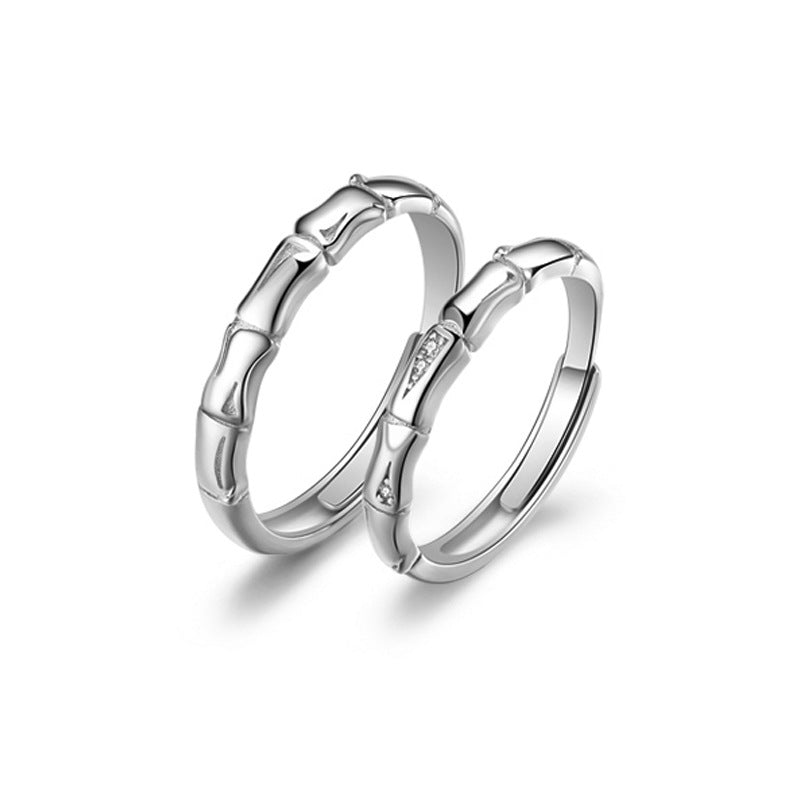 Bamboo Joint Pure Silver 999 Couple Ring Niche Design Light Luxury Zircon Plain Ring Ins Style Valentine's Day Bamboo Ring