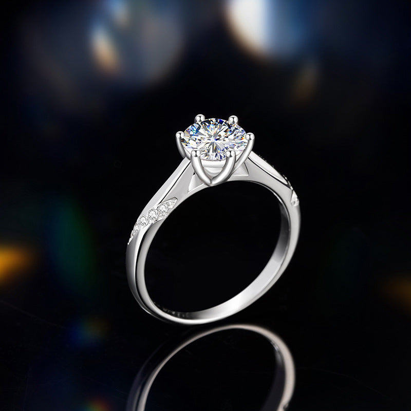 Sterling Silver 925 Diamond Ring Women's Simple High-Grade Moissanite Ring D Color 1 Karat Classic 6 Wedding Ring