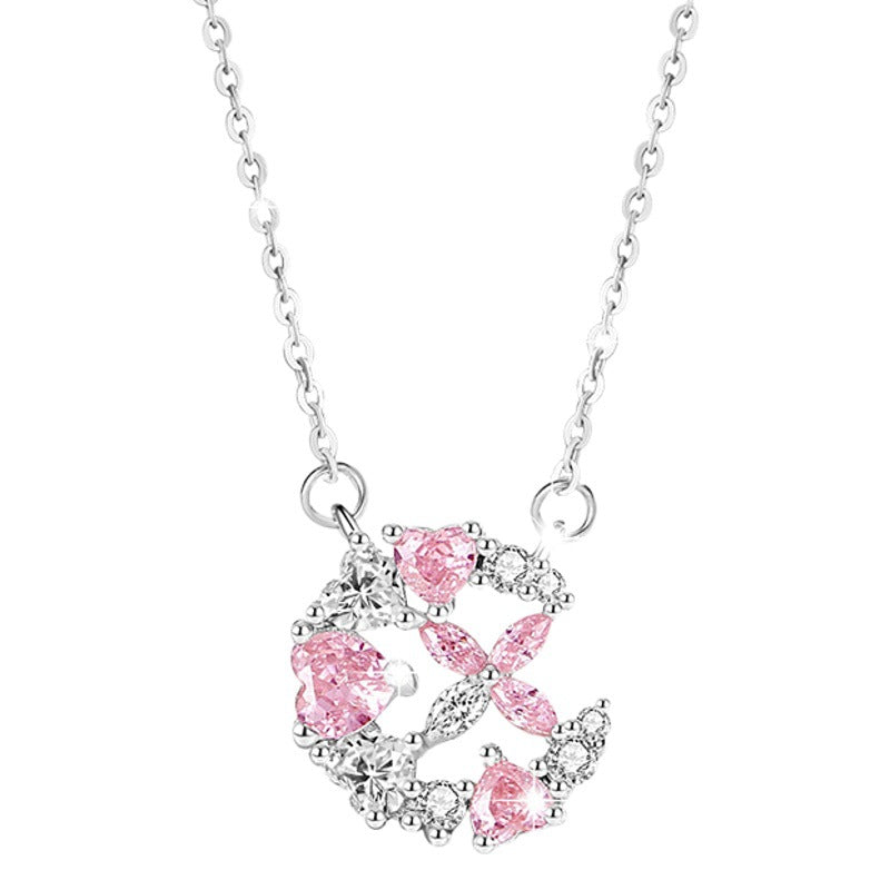 Butterfly Sterling Silver 925 Necklace Women's Fashion All-Match Pink Zircon Clavicle Chain Get Things Ins Style Love Pendant